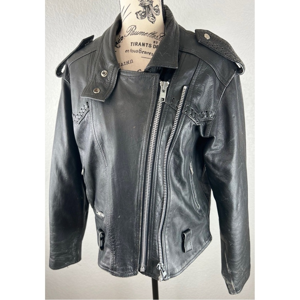 Protech Leather Apparel Vintage Men’s Black Leather Biker Jacket, Large